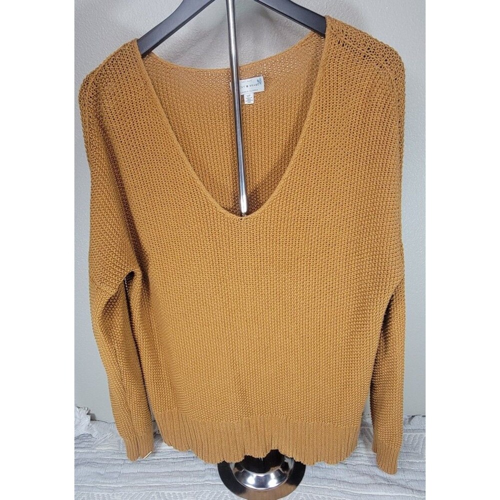Lucky Brand‎ Honeycomb Knit Sweater Women's Small Oversized Mustard Cotton Blend